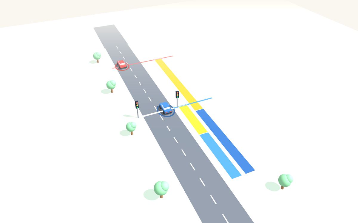 3D-animatie van stopafstand bij 50 en 80 kilometer per uur